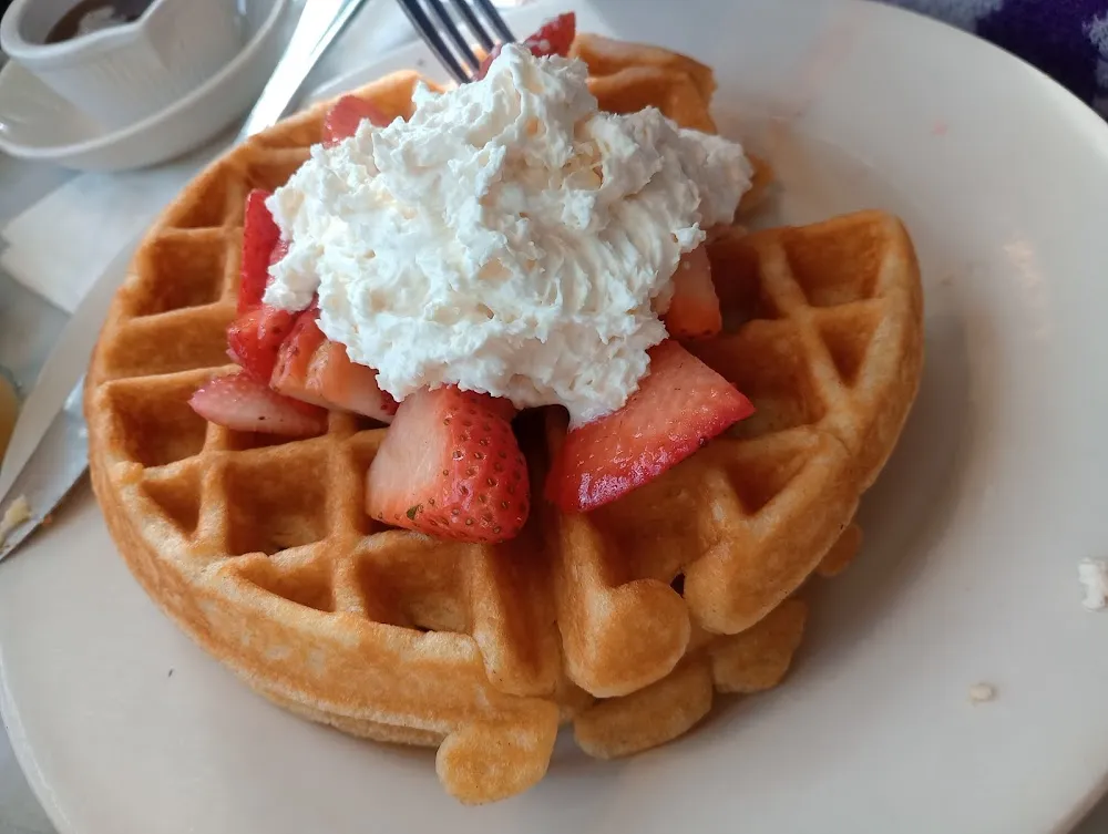Waffles with Strawberries and Whipped Cream